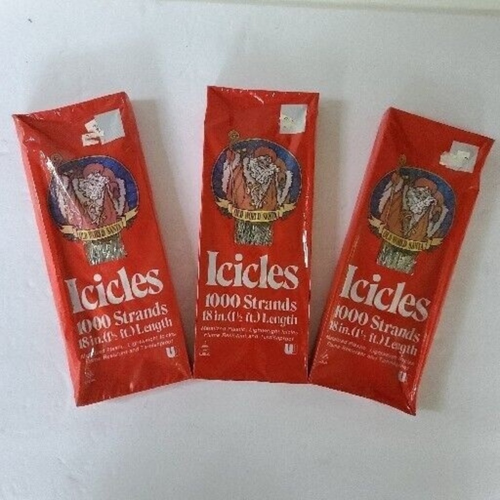 Woolworth Icicles 3 Pack Tinsel 18"  1000 Strand Old World Santa Flame Retardant